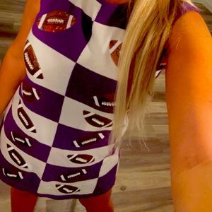 PURPLE & WHITE FOOTBALL CHECKERED DRESS 💜🤍🤎